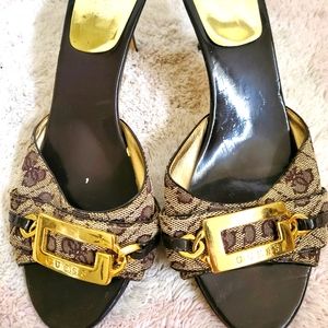 Guess by Marciano monogramed heels open back